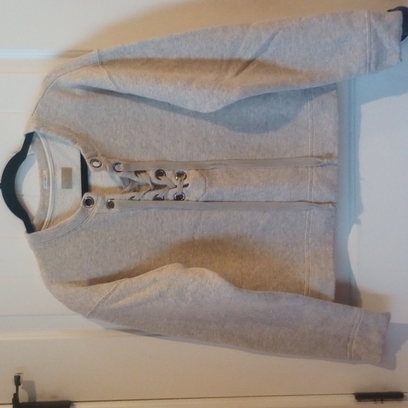 MOTHER Don't Sweat It- TheTie Up Easy Crop Lace Up Sweatshirt-Biege - Picture 4 of 10